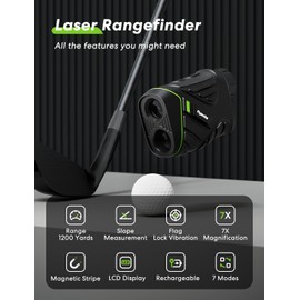 Flysocks Golf Rangefinder with Slope, 1200 Yards Laser Range Finder, 7X Magnification, Rechargeable Range Finders Golfing with Flagpole Lock Vibration, Magnetic Strip, Golf Accessories for Hunting