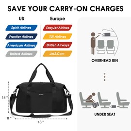for Easyjet Airlines 45x36x20 Cabin Bag Foldable Travel Duffel Bag Underseat Carry-on Luggage Weekender Overnight Bag for Women and Men 30L (Black)