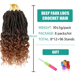 Deep Faux Locs Goddess Locs Pre Looped Curly Crochet Hair - 10 Inch, 8 Packs, Deep Wave Crochet Braids for Black Women with Curly Ends (T30)