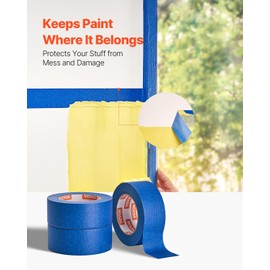 VEVOR Painters Tape, 2 Inch Wide (1.88 In x 60 Yds), 3 Rolls, Blue Painter Tape for Painting, Edge, Trim, Ceiling, Masking Tape Protects Surfaces and Removes Easily, DIY Craft Art, Labeling Decoration