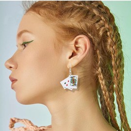 ONLYJUMP Personality Poker Dangle Earrings for Women Casino Punk Poker Irregular Earrings Simulation Fun Exaggeration Casual Poker EarringJewelry Party Hip Hop Jewellery (K+J)