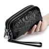 Women's Wallets Soft Leather Zipper Wrist Handbag Embossed Floral Three