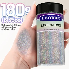 LEOBRO 180G/6.35OZ Holographic Ultra Fine Glitter, 1/128" Silver Glitter Fine Glitter Resin Glitter, Christmas Glitter Hair Face Body Glitter, Metallic Iridescent Glitter for Resin Tumblers Art Crafts