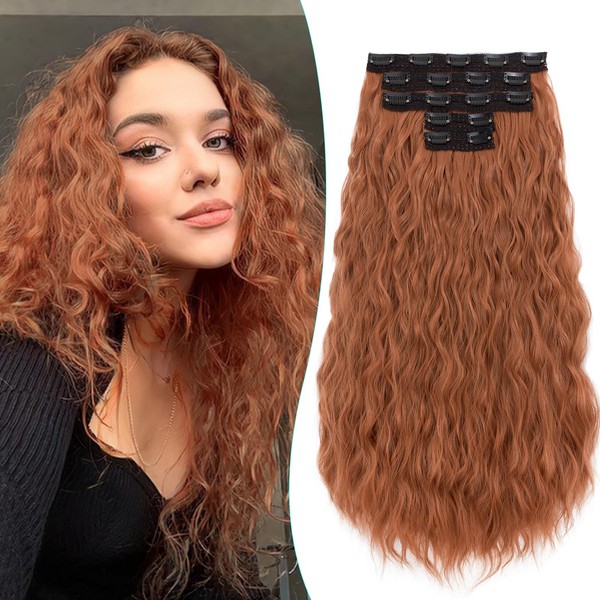TESS Clip-In Curly Hair Extensions, 50 cm, Copper, 5 Pieces,