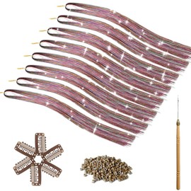 Rainbow Hair Tinsel Kit, COLOR SHE Tinsel Hair Extensions with 8 Packs 48inch 1600 Stands Glitter Sparkle Colorful Shiny Tensile, Cute clawclips Tools Beads Prefect for Kids Girls Women Hair Accessories Set (Rainbow)