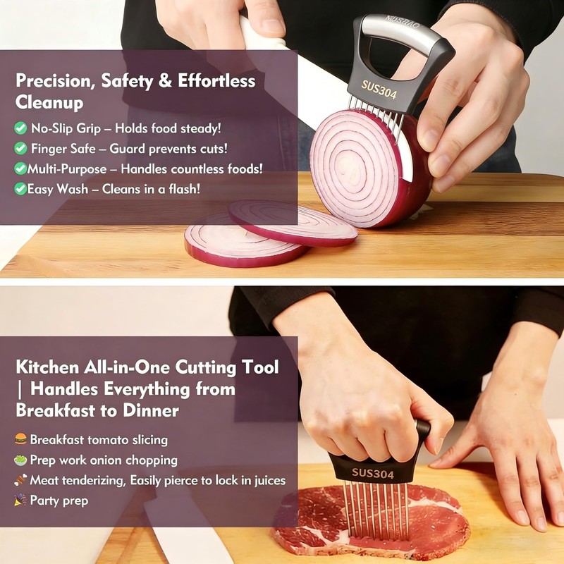 AOYYUBK 304 Stainless Steel Onion Holder & Slicer - Multi-Fruit