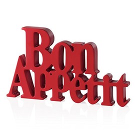 Torre & Tagus Bon Appetit Word Art Resin Home Kitchen Farmhouse Family Dining Room Decoration, One Size, Red