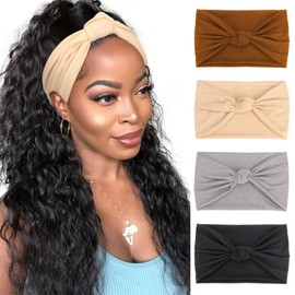 DRESHOW 4 Pack Turban Headbands for Women Wide Vintage Head Wraps Knotted Cute Hair Bands Accessories