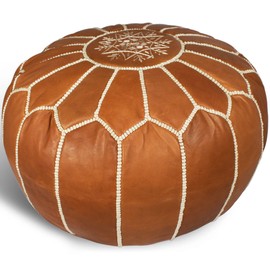 MARRAKESH STYLE Comfortable Leather Ottoman Pouf - Handmade Unstuffed Moroccan Pouf Cover - Round Pouf & Foot Rest Ottoman - Perfect for Living Rooms Bedrooms & Kids Room - Brown