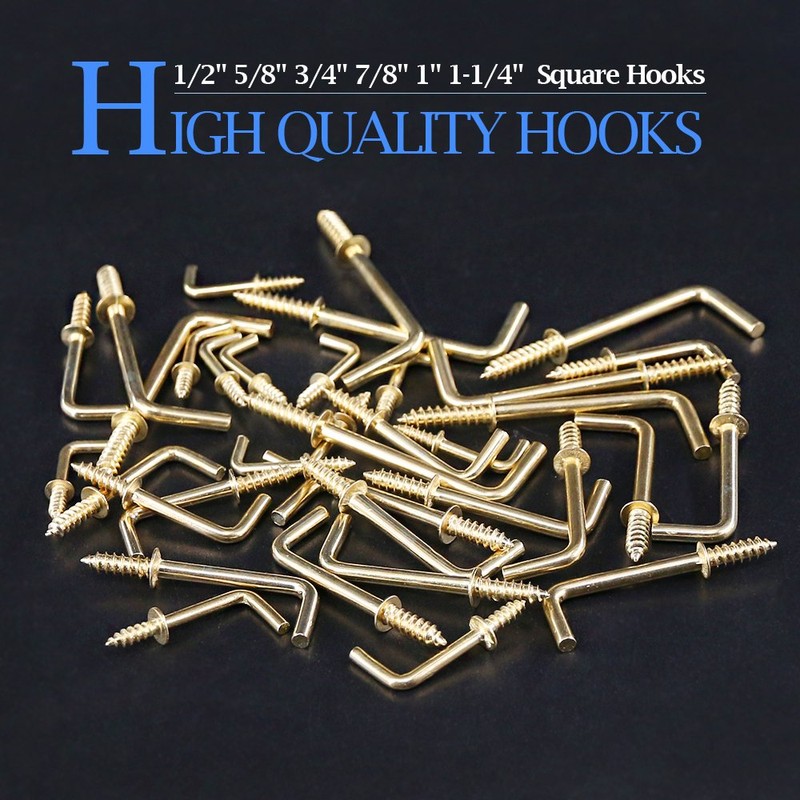 GLARKS GLLAFG-3 120-Pieces 6 Size Brass Plated Square Hooks Lag