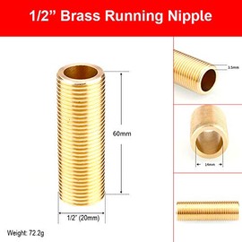 Threaded Nipple 1/2 Inch Brass Barrel Nipple Thread Hose for Tank Connector, Gold