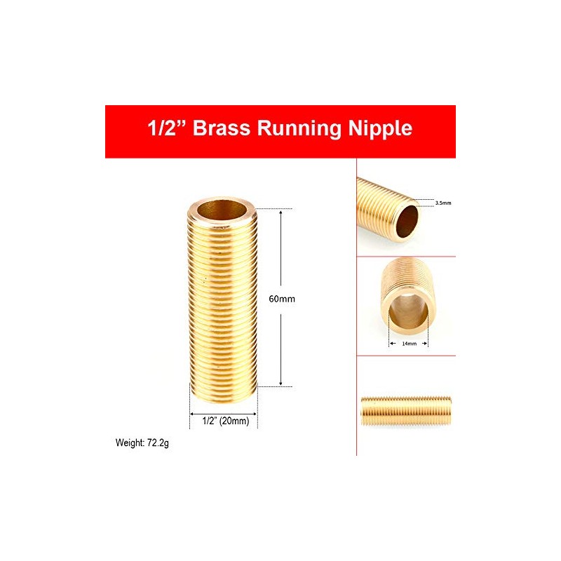 Threaded Nipple 1/2 Inch Brass Barrel Nipple Thread Hose for