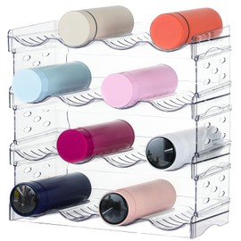 Clear Water Bottle Organizer,Stackable Bottle Storage Rack,4 Pack Wine and Tumbler Water Bottle Holder for Cabinet Organization and Storage,Plastic Wine Display/Drink Bottle Holder for Refrigerator