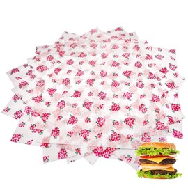 Suiwen 150pcs Spring Floral Wax Paper Sheets Sandwich Wrapping Paper, Greaseproof Wrap Paper Parchment Papers Air Fryer Disposable Paper Liner Food Basket Liners for Outdoor Picnic (Rose)