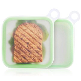 Anjing Silicone Sandwich Container for Lunch Boxes, 2 Pcs Food Storage Containers with Lids, Meal Prep Reusable Bag BPA Free Bento Box Microwave, Freezer & Dishwasher Safe