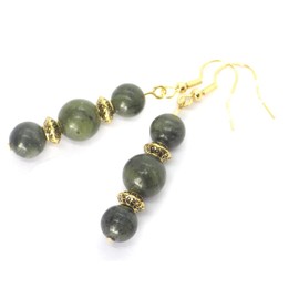 Thurcolas chic and classic style dangling earrings in Taiwan green jade and golden stainless steel