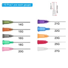 PATIKIL Blunt Tip Dispensing Needles Different Gauge, 10 Pcs 1 Inch Industrial Liquid Dispenser Needle with Lure Lock for Refilling Liquid Ink Adhesive Glue, Multicolored