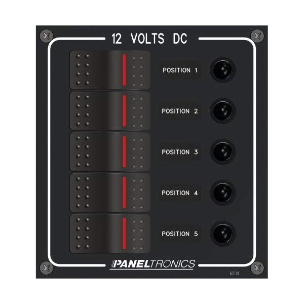 PANELTRONICS Paneltronics Waterproof Panel - DC 5-Position Illuminated Rocker Switch & Circuit Breaker / 9960018B /