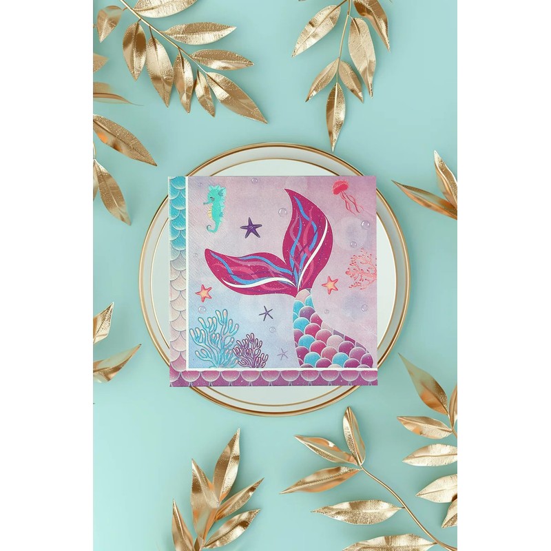 Mermaid Birthday Paper Napkins, 48Pcs, 6.5in