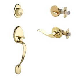Copper Creek CZ2610XWLR-PB Mid-Century Modern Entrance Handleset in Polished Brass with Right Hand Waverlie Lever Interior