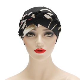 ZLYC Women Chemo Headwear Pre Tied Turban Headwrap Lightweight Beanie Hat(Braid Floral Black),One Size