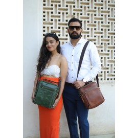 Shades N Stitches Pure Rustic Leather Vintage Genuine Leather Cross-Body Messenger Satchel Bag Sling Bag Men & Women 11 Inch (Tan)