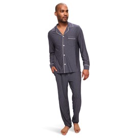Eberjey Mens William Printed PJ Set Duo Stripe True Navy/Ivory XX-Large, Inseam: 30