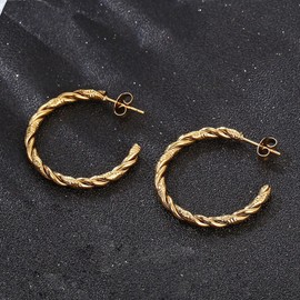 4Pairs Gold Hoop Earrings Set for Women Gold Plated Huggie Earrings Chunky Open Half Hoop Earring Hypoallergenic Twisted Thick Jewelry for Girls