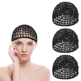 3 PCS Snoods for Women Hair Hair Wrap Net Crochet Hair Net for Sleep Black Mesh Wrapping Hairs Nets Cap Soft Rayon Knit Crochet Hairnet Hairs Cover Accessory Soft Reusable Crocheted Sleep Cap