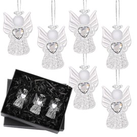 CroBlissful 6 Pcs Crystal Angel Figurines Christmas Ornaments Glass Guardian Angel Ornaments Hanging Decor Christmas Church Gifts for Women Men Christian Blessing Anniversary Thanksgiving(Charming)
