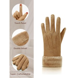 Knuffnee Women's Winter Gloves Fleece Lined Gloves Warm Touchscreen Gloves, brown