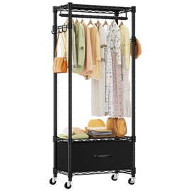VyGrow Clothes Rack, Clothing Rack for Hanging Clothes, 3 Tiers Adjustable Closet Organizer System with Drawer | Hanging Rod | Side Hooks | Load 445lbs | 23" L x 13.1" W x 78.7" H | Black