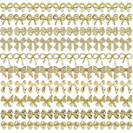 KACHIMOO 100 PCS Gold Bow Nail Charms 3D Bow Charms for Nail Bowknots Nail Art Charms Bow Charms for Nails Design and DIY Crafts Decoration