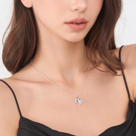 JACUPO 1CT Double Heart Moissanite Necklace for Women 18K White Gold Plated Jewelry for Mother Love Friend Mother’s Day Birthday Gift for Her 18inch (for Lover)