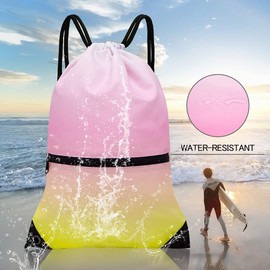 HOLYLUCK Drawstring Backpack Bag Sport Gym Sackpack, Gradient Yellow Pink,