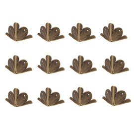 dophee 12Pcs Antique Brass Box Corner Protectors Edge Safety Guards Cabinet Furniture Desk Jewelry Box Corner Bumpers, 1.18"x1.18"x1.18"