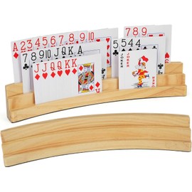 LotFancy Wooden Card Holder for Children, Set of 2 Playing Card Holders for Playing Cards, 3 Levels, Hands-Free Card Stand for Seniors