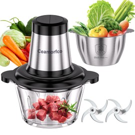 Food Processor, 2-Speed Vegetable Chopper with Upgraded 8 Cup Stainless Steel & Glass Bowls, Electric Food Chopper for Fruit/Meat/Nuts/Vegetables, Meat Grinder - Includes 2 Sets of Blades