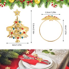 Minicoco 6 Pcs Christmas Napkin Rings Set Christmas Tree Napkin Rings Golden Napkin Rings Christmas Tree Napkin Buckles Holders Table Decor for Xmas Thanksgiving Wedding Birthday Party Dinner Supplies