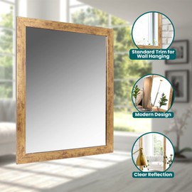 Decorative Wall Mirror Hangs Horizontal and Vertical Rectangular Standard Frame 16" x 20" (Gold)
