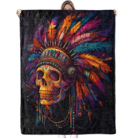 Bidesk - Manta de franela colorida con calavera – suave, acogedora, ligera, mullida y cálida, perfecta para sofá, cama, viajes y uso al aire última intervensión, para hombres, mujeres, adultos, niños