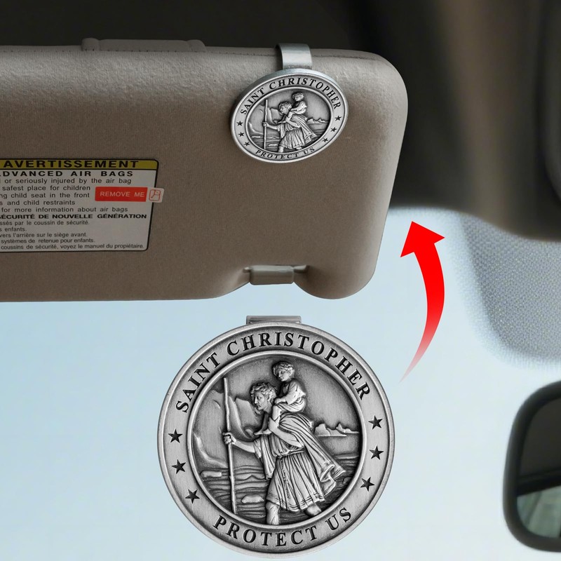 St Christopher Medal for Car 2 Pack, Metal Saint Christopher