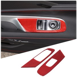 Soft Real Carbon Fiber Door Handle Window Lifter Control Switch Button Panel Cover Sticker Trim Compatible with Corvette C8 Stingray Z06 Z51 2020 2021 2022 2023 Interior Decoration Accessories (Red)