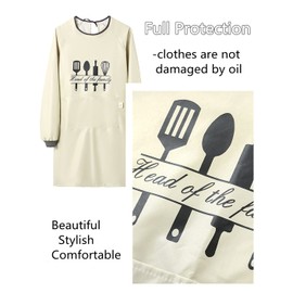 NAN Wind Women Kitchen Apron with Big Pockets,Long Sleeves Waterproof Apron for Cooking Baking Cleaning Work,Chef Aprons Kitchen Cooking Apron BBQ Grill Gift for Dad Men Women