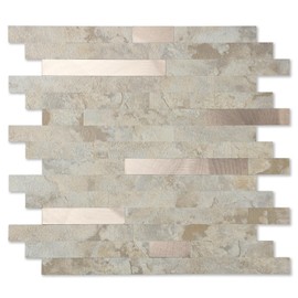Yipscazo Peel and Stick Stone Metal Backsplash, Stick on Tiles for Backsplash Kitchen (20 Pack, Beige Ecru)