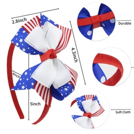 AIUPUOC 4th of July Bow Headband for Girls Fourth of July Accessories Red White and Blue Headband Patriotic Hair Accessories Memorial Day Accessories Headpiece (Big Bow, Medium)