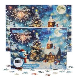 MISITU Puzzle 1000 Pieces for Adults Snowman on Christmas Eve 70 x 50 cm