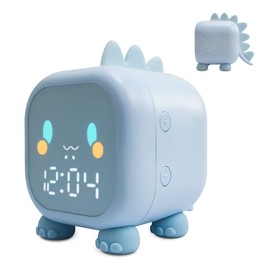 Kids Alarm Clock with Dinosaur, Digital Alarm Clock for Kids Bedroom, Cute Dinosaur Bedside Clock Children's Sleep Trainer, Wake Up Light and Night Light with USB for Boys Girls Birthday Gifts,Blue