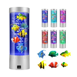 Bubble Fish Lamp with 6 Floating Fake Fish – LED Aquarium Night Light with Bubbles – Cylindrical Transparent Tank, Perfect for Kids’ Rooms, Offices, and Living Spaces