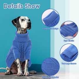 Preferhouse Dog Sweaters for Medium Dogs, Turtleneck Long Sleeve Knitted Dog Sweater with Check Pattern, Fall Winter Warm Dog Sweaters for Medium Large Dogs, Solid Pull-on Pet Sweater for Dogs,Blue M